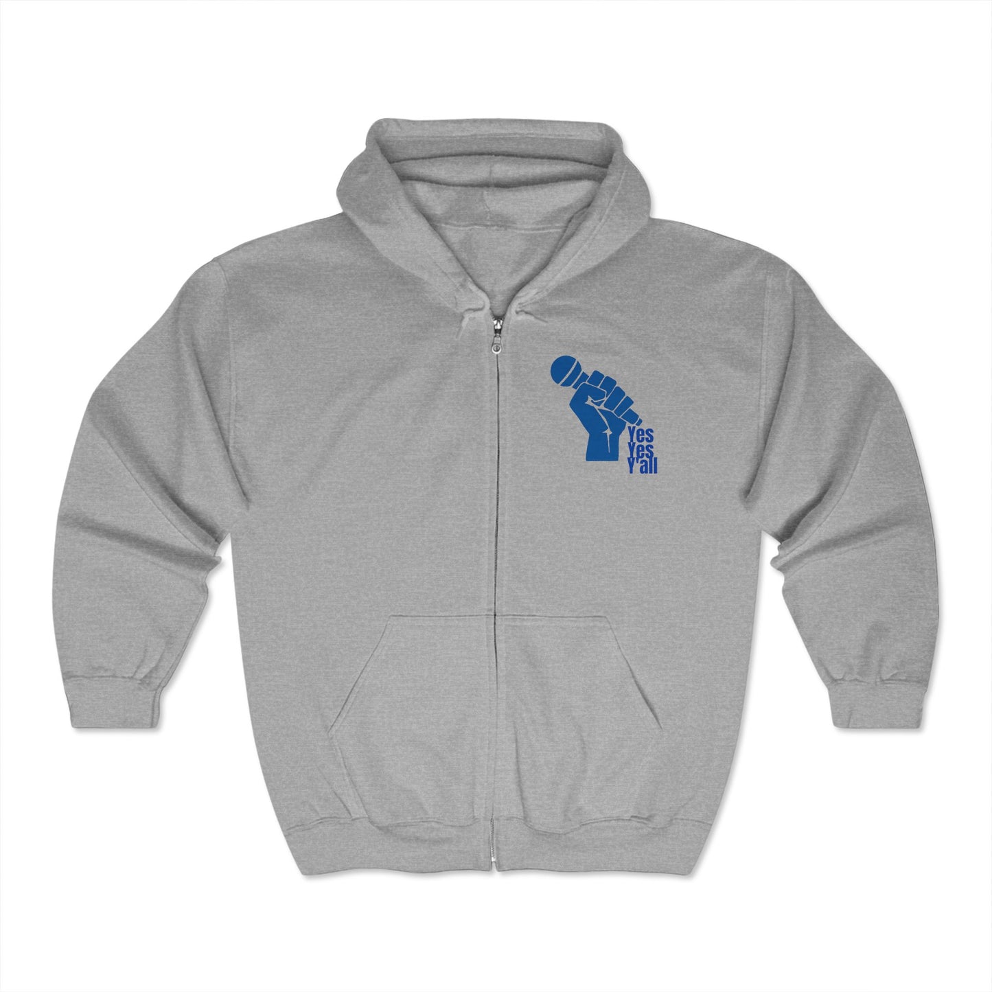 Full Zip Hooded Sweatshirt - Yes Yes Y'all Blue Design