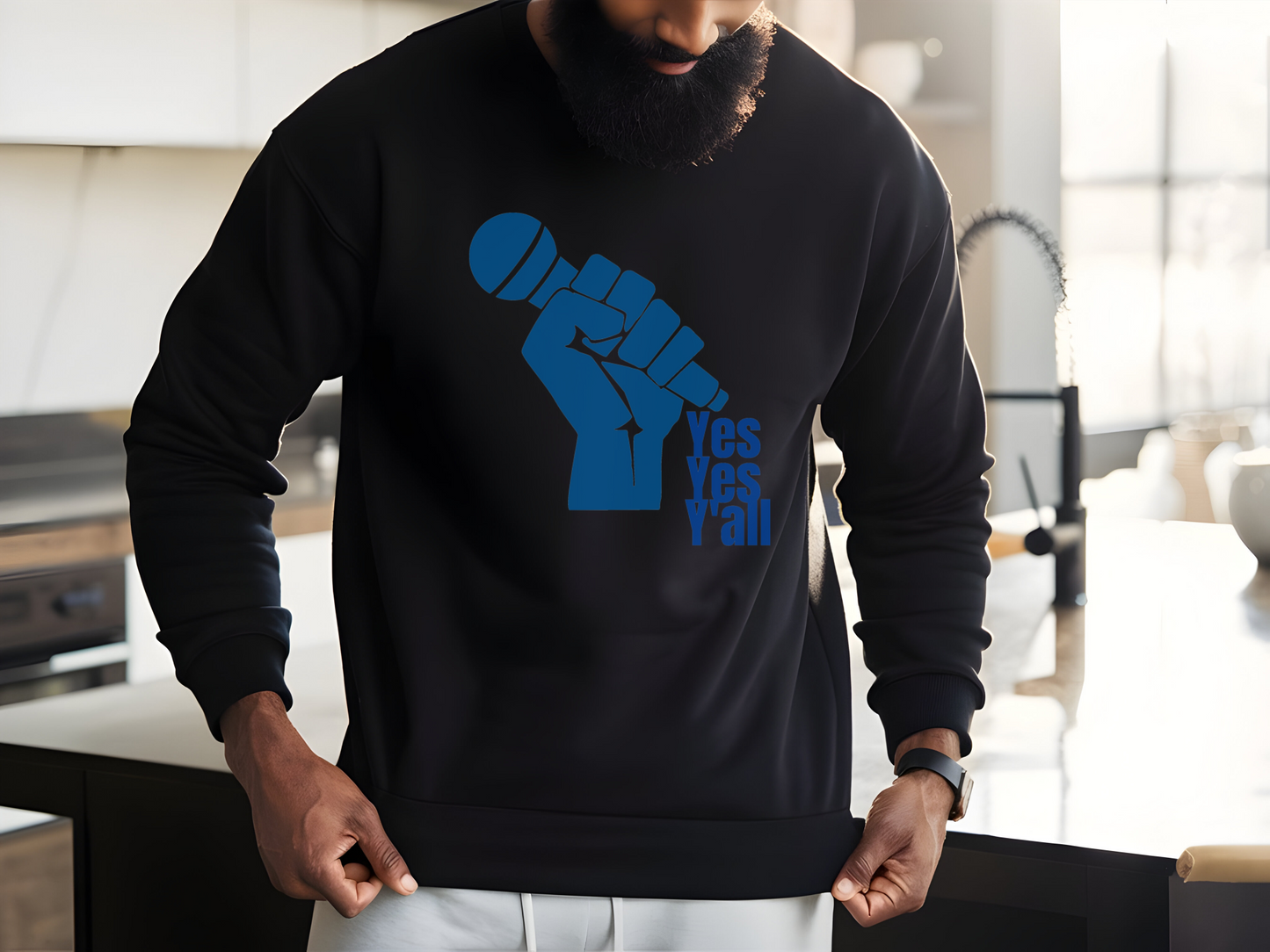 Old School Hip Hop Yes Yes Ya'll Blue Crewneck Sweatshirt